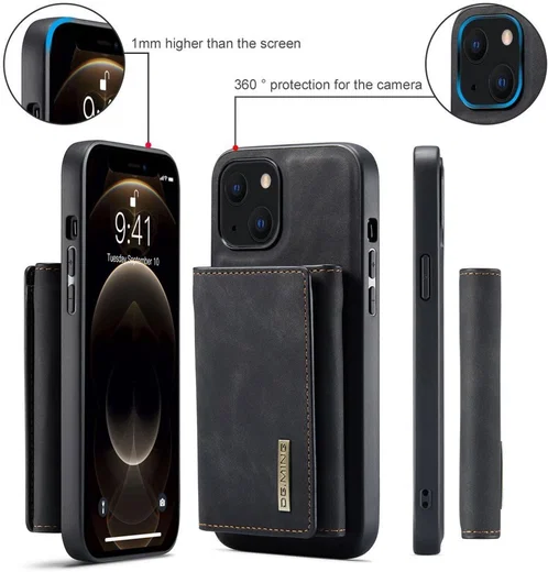 DG Ming Apple iPhone 14 Hoesje met Magnetische Kaarthouder Zwart afbeelding 6