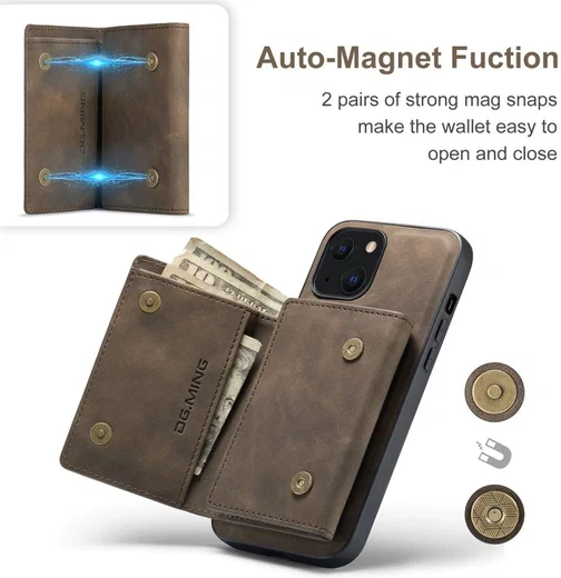 DG Ming Apple iPhone 14 Hoesje met Magnetische Kaarthouder Coffee afbeelding 4