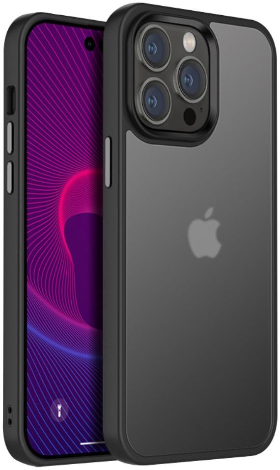 Apple iPhone 14 Pro Hoesje Hybride Back Cover Transparant Zwart afbeelding 1