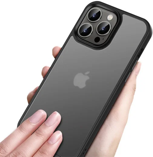 Apple iPhone 14 Pro Hoesje Hybride Back Cover Transparant Zwart afbeelding 2