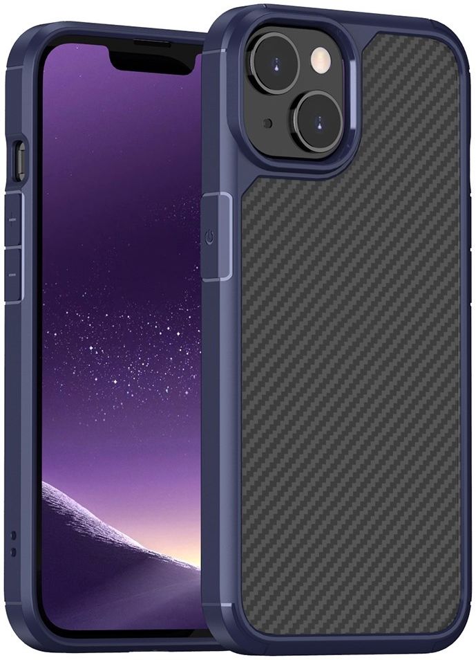 Apple iPhone 14 Hoesje Carbon Back Cover Schokbestendig Blauw afbeelding 1