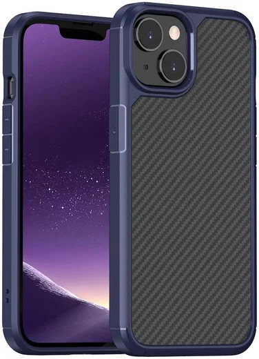 Apple iPhone 14 Hoesje Carbon Back Cover Schokbestendig Blauw afbeelding 1