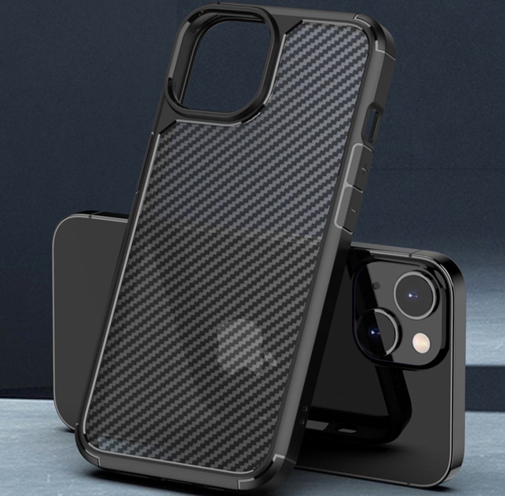 Apple iPhone 14 Hoesje Carbon Back Cover Schokbestendig Blauw afbeelding 3