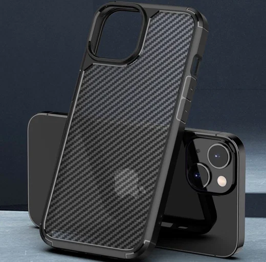 Apple iPhone 14 Hoesje Carbon Back Cover Schokbestendig Blauw afbeelding 3