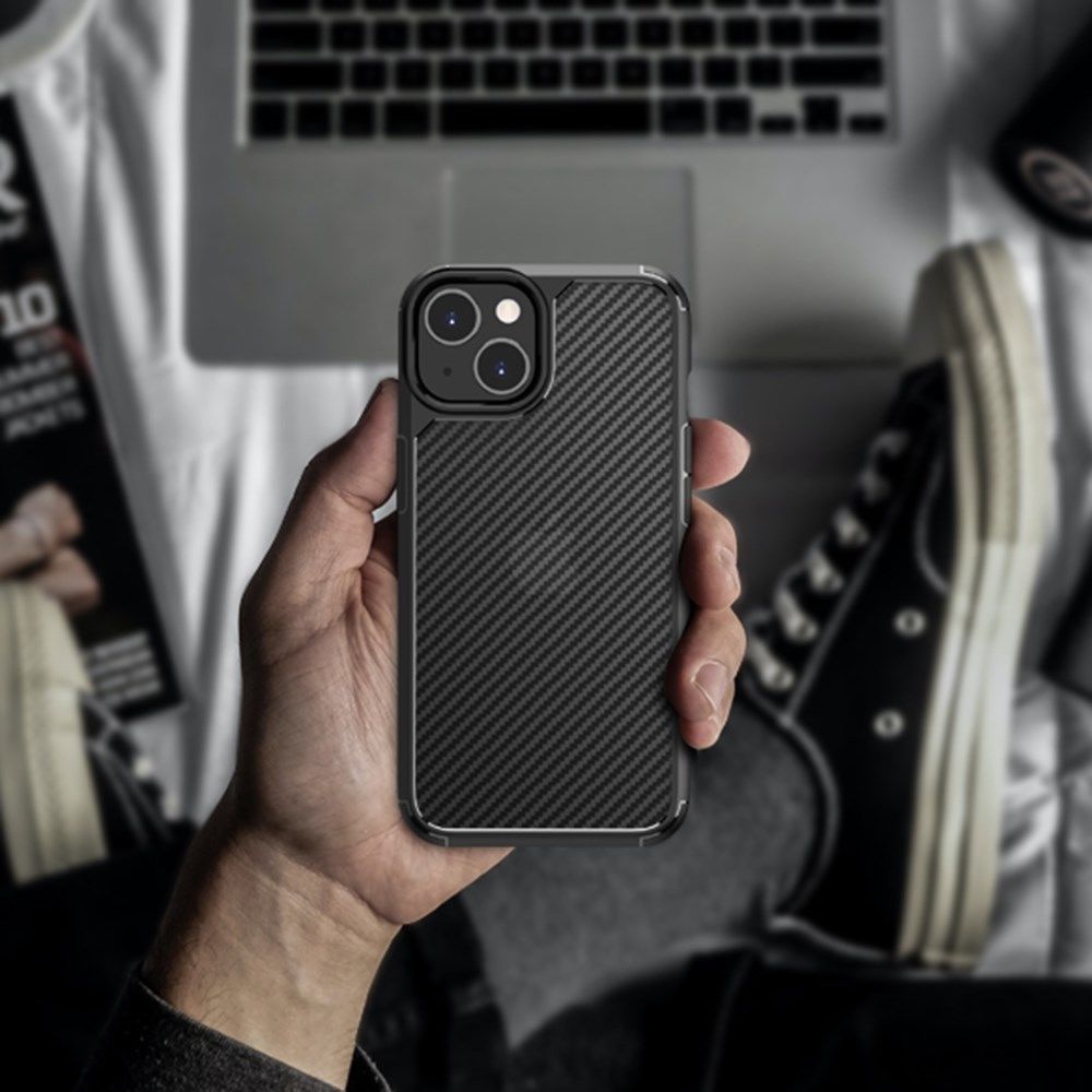Apple iPhone 14 Hoesje Carbon Back Cover Schokbestendig Blauw afbeelding 5