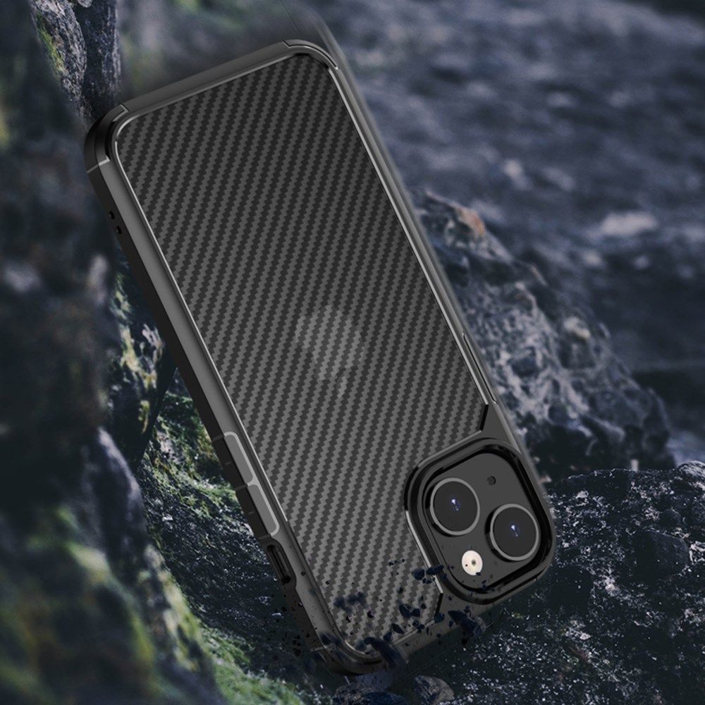 Apple iPhone 14 Hoesje Carbon Back Cover Schokbestendig Blauw afbeelding 6