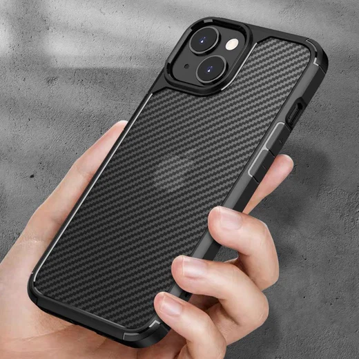 Apple iPhone 14 Hoesje Carbon Back Cover Schokbestendig Blauw afbeelding 7