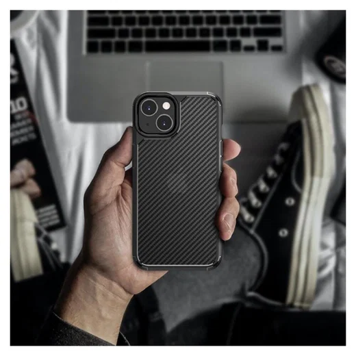 Apple iPhone 14 Hoesje Carbon Back Cover Schokbestendig Zwart afbeelding 5