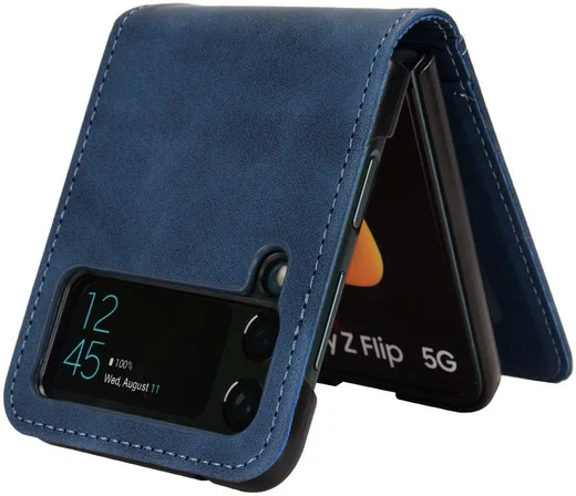 Samsung Galaxy Z Flip 4 Hoesje Portemonnee Book Case Kunstleer Blauw afbeelding 5