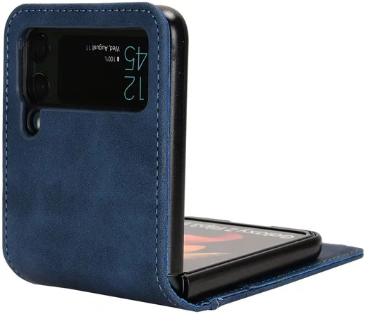 Samsung Galaxy Z Flip 4 Hoesje Portemonnee Book Case Kunstleer Blauw afbeelding 2