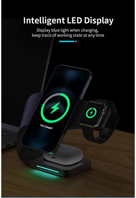 Draadloze Oplader 15W voor Smartphone/AirPods/Watch met MagSafe Zwart afbeelding 8