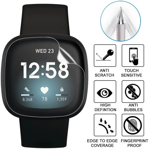 Fitbit Versa 3 / Sense Screen Protector - Display Folie Ultra Clear afbeelding 5
