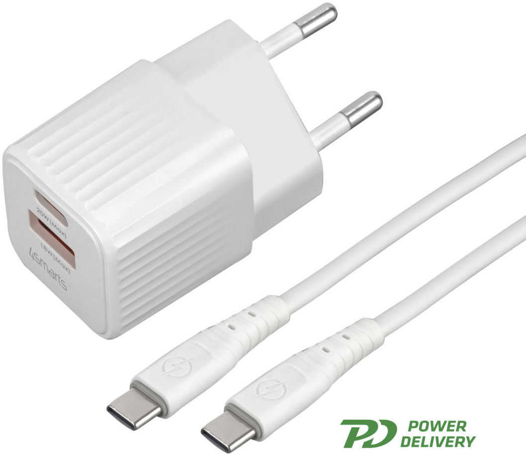 4smarts VoltPlug Duos Mini 20W Oplader + USB-C Kabel 1.5M Wit afbeelding 1