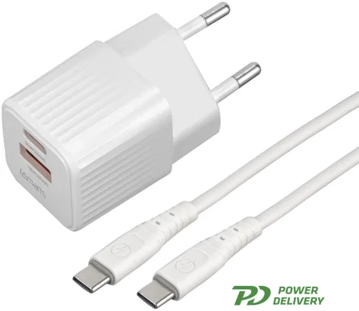 4smarts VoltPlug Duos Mini 20W Oplader + USB-C Kabel 1.5M Wit afbeelding 1