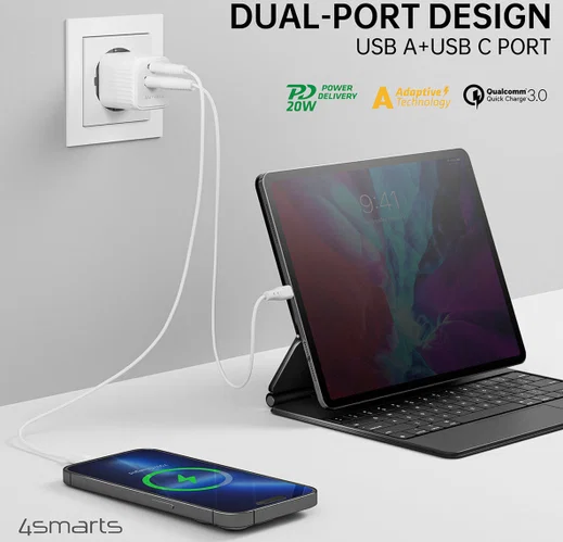 4smarts VoltPlug Duos Mini 20W Oplader + USB-C Kabel 1.5M Wit afbeelding 4