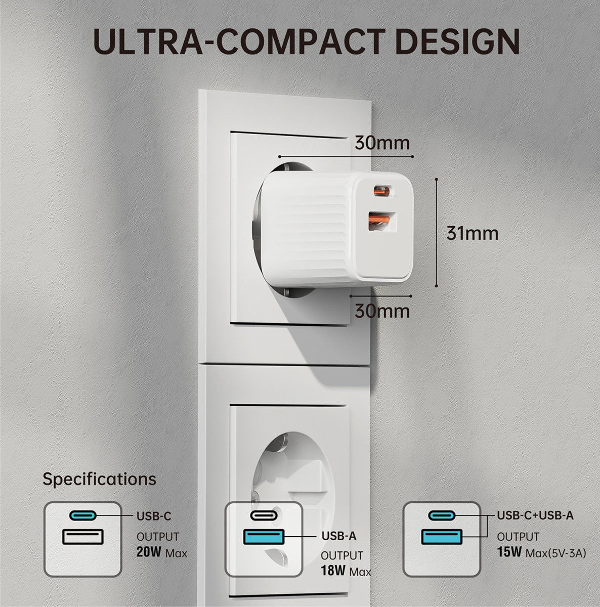 4smarts VoltPlug Duos Mini 20W Oplader + USB-C Kabel 1.5M Wit afbeelding 8