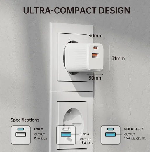 4smarts VoltPlug Duos Mini 20W USB/USB-C Oplader Fast Charge Wit afbeelding 7