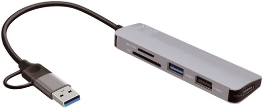 4smarts Hub USB-A/USB-C naar 2x USB 2.0/USB 3.0/Kaartlezer SD/micro SD afbeelding 2