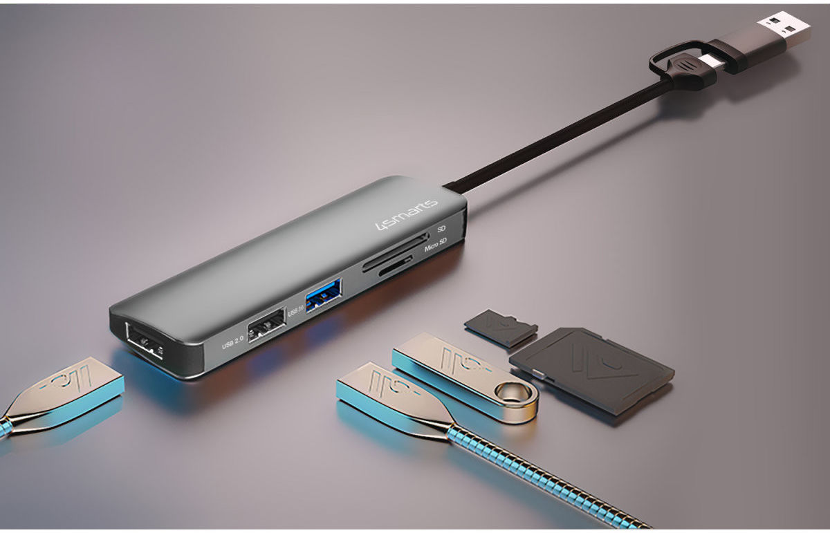 4smarts Hub USB-A/USB-C naar 2x USB 2.0/USB 3.0/Kaartlezer SD/micro SD afbeelding 5