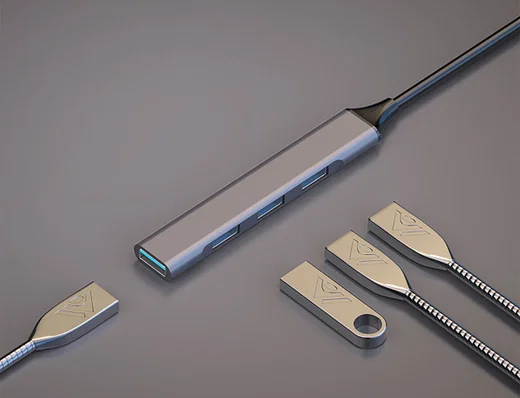 4smarts 4-in-1 Hub USB-A naar 3x USB-A 2.0 en 1x USB-A 3.0 Grijs afbeelding 3