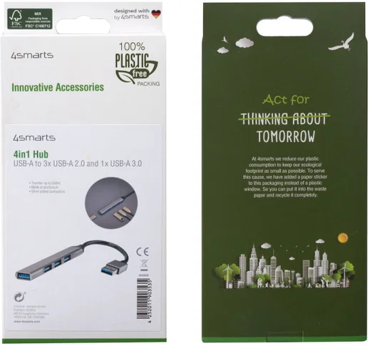4smarts 4-in-1 Hub USB-A naar 3x USB-A 2.0 en 1x USB-A 3.0 Grijs afbeelding 5