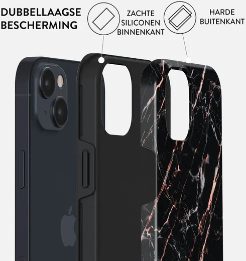 Burga Tough Case Apple iPhone 14 Hoesje Rose Gold Marble Print afbeelding 2