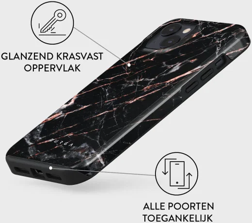 Burga Tough Case Apple iPhone 14 Hoesje Rose Gold Marble Print afbeelding 4