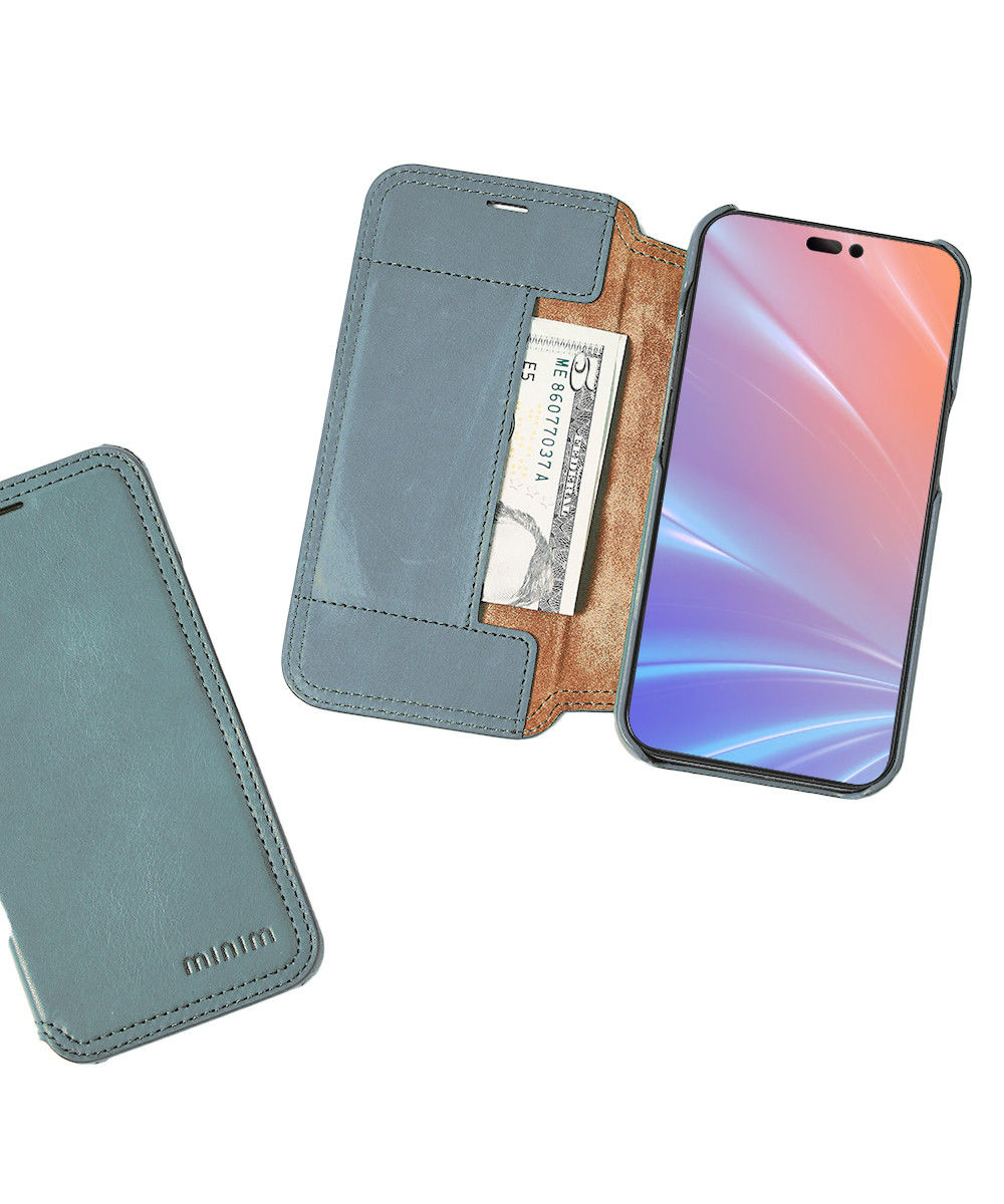 Minim Apple iPhone 14 Hoesje Wallet Book Case Echt Leer Blauw afbeelding 3