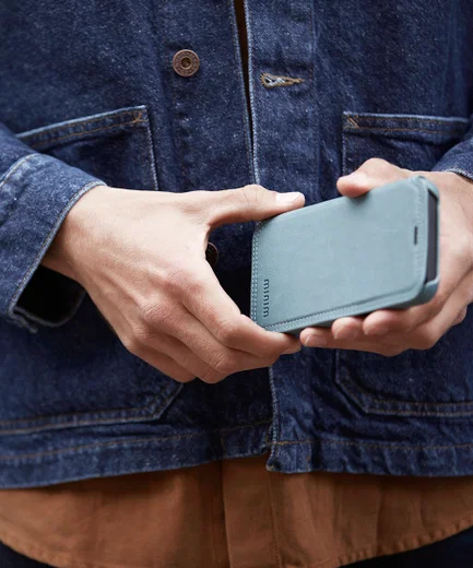 Minim Apple iPhone 14 Hoesje Wallet Book Case Echt Leer Blauw afbeelding 4
