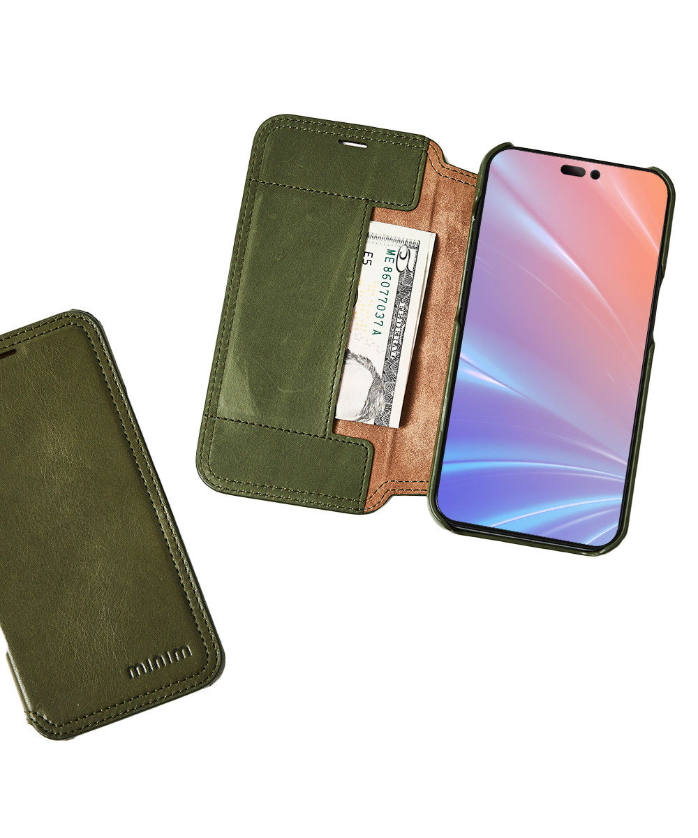 Minim Apple iPhone 14 Hoesje Wallet Book Case Echt Leer Groen afbeelding 3