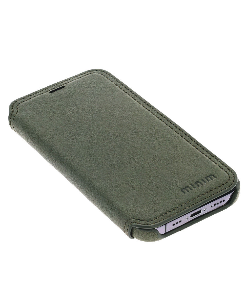 Minim Apple iPhone 14 Hoesje Wallet Book Case Echt Leer Groen afbeelding 8