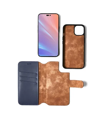 Minim 2-in-1 Apple iPhone 14 Pro Hoesje Book Case en Back Cover Blauw afbeelding 11
