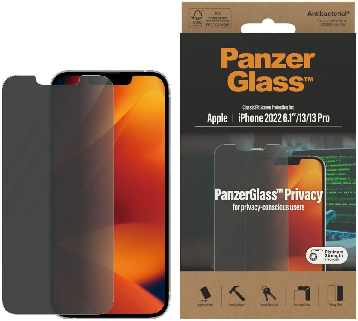 PanzerGlass Classic Fit iPhone 14 / 13 / 13 Pro Privacy Protector afbeelding 1