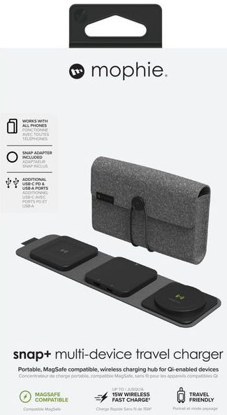Mophie Snap+ 3-in-1 Travel Charger met Laadpunten en USB-poorten Zwart afbeelding 7