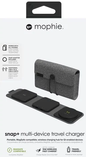 Mophie Snap+ 3-in-1 Travel Charger met Laadpunten en USB-poorten Zwart afbeelding 7