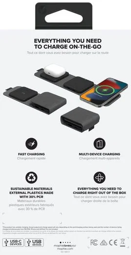 Mophie Snap+ 3-in-1 Travel Charger met Laadpunten en USB-poorten Zwart afbeelding 8