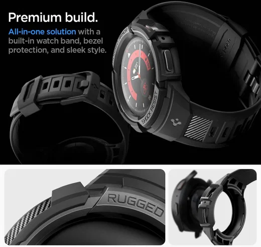 Spigen Rugged Armor Pro Galaxy Watch 5 Pro Hoesje en Bandje Zwart afbeelding 9