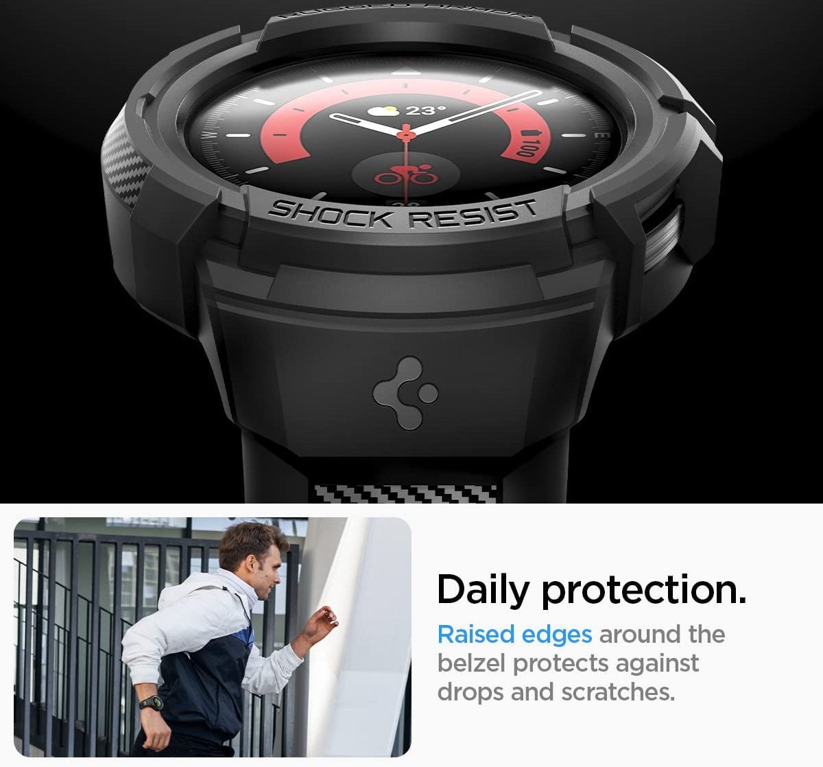 Spigen Rugged Armor Pro Galaxy Watch 5 Pro Hoesje en Bandje Zwart afbeelding 5