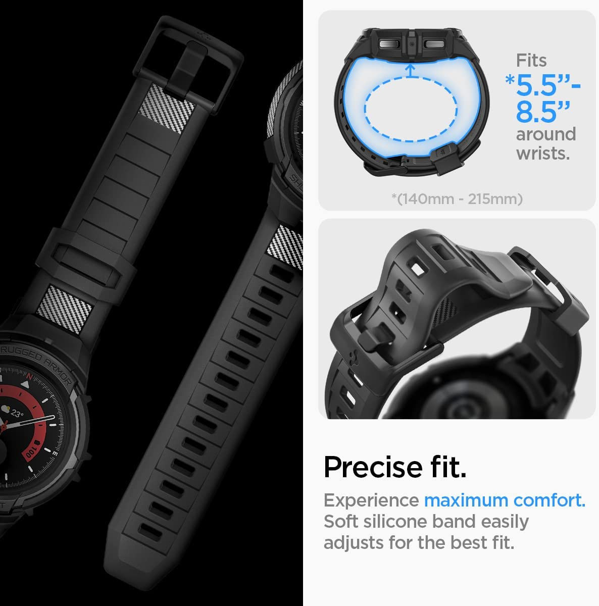 Spigen Rugged Armor Pro Galaxy Watch 5 Pro Hoesje en Bandje Zwart afbeelding 7