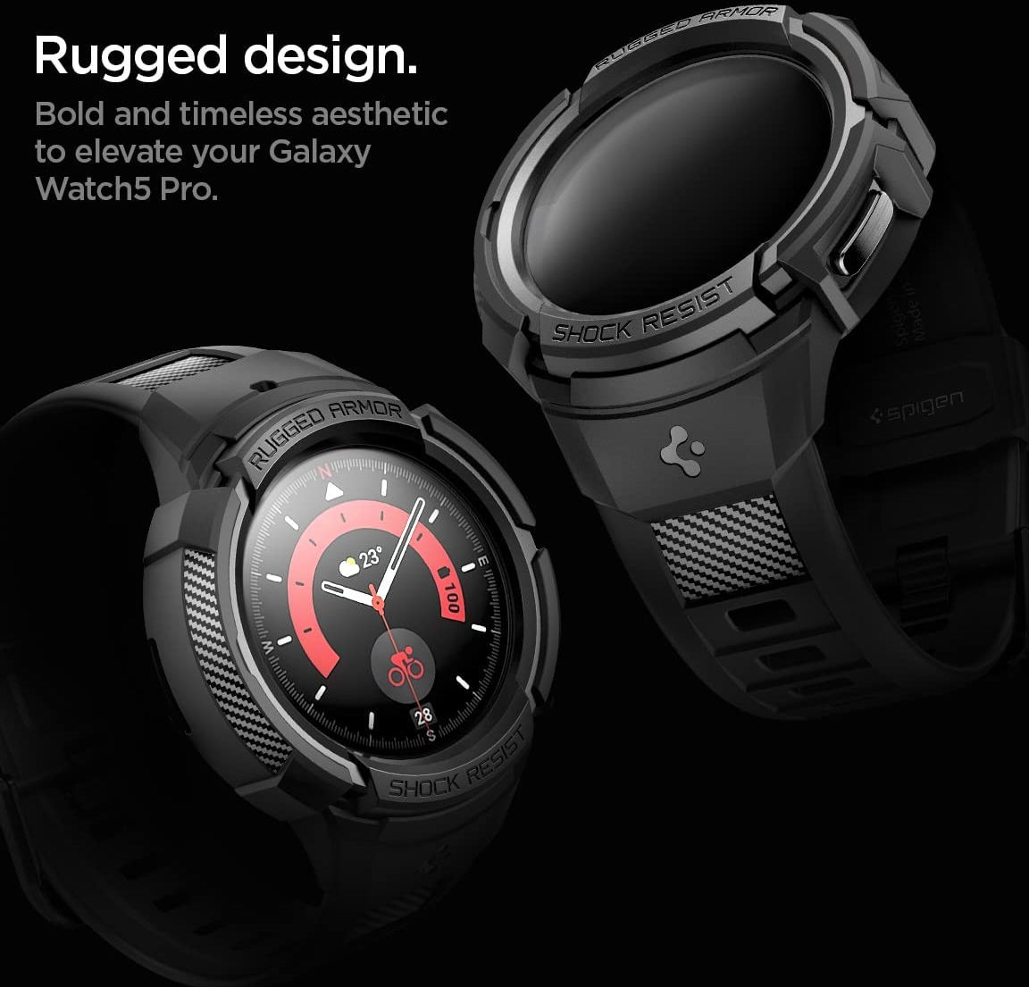Spigen Rugged Armor Pro Galaxy Watch 5 Pro Hoesje en Bandje Zwart afbeelding 6