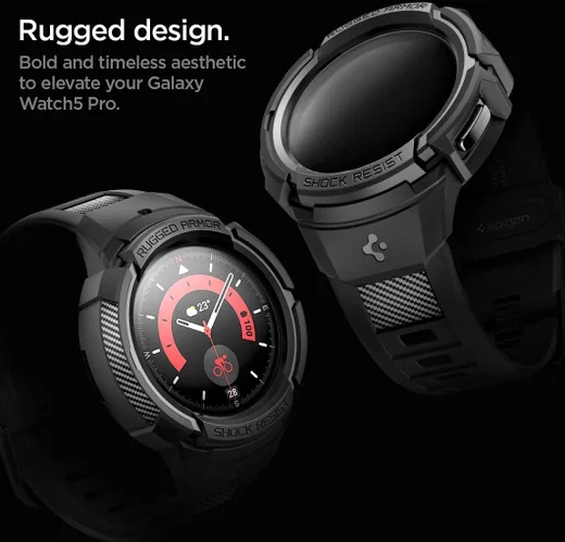 Spigen Rugged Armor Pro Galaxy Watch 5 Pro Hoesje en Bandje Zwart afbeelding 6