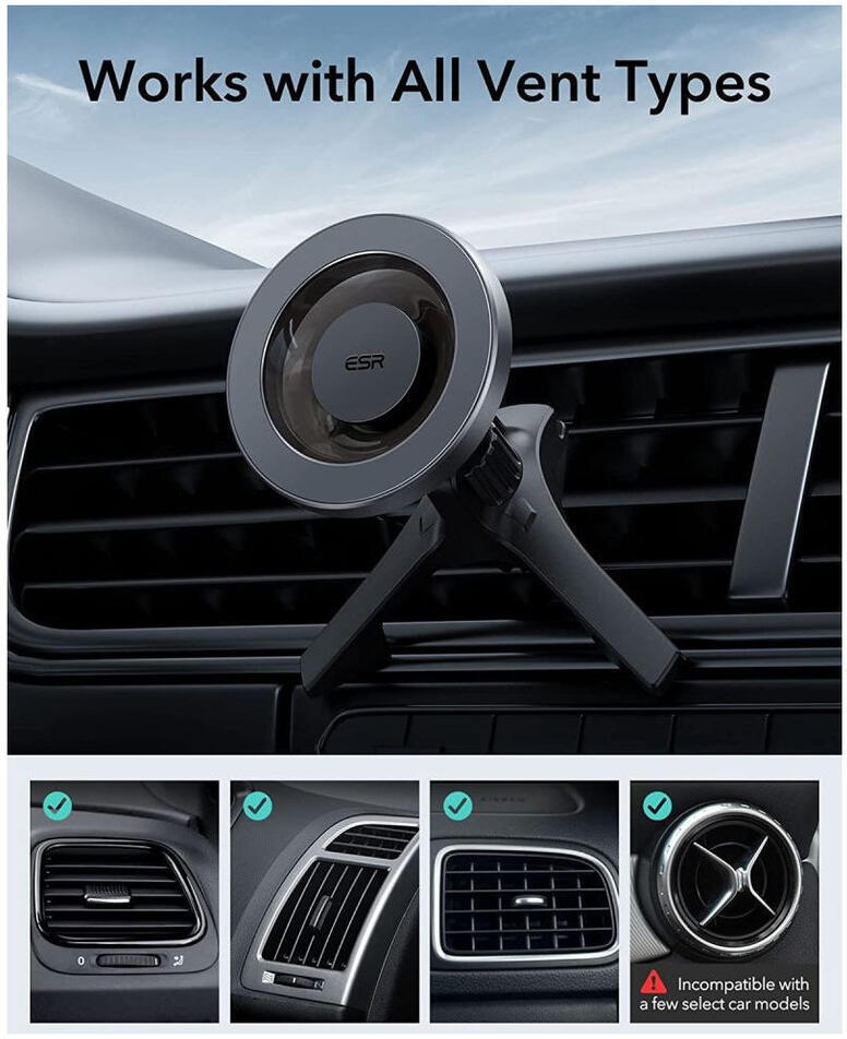 ESR HaloLock Ventilatierooster MagSafe Telefoonhouder Auto Grijs afbeelding 7