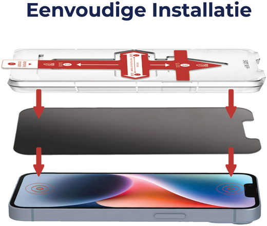 Rosso Apple iPhone 14 Privacy Glass met Installatietray afbeelding 2