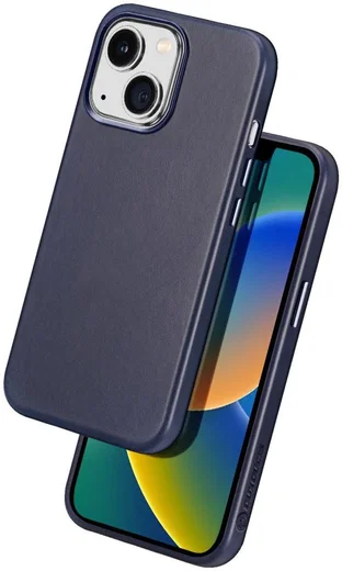 Dux Ducis Naples Apple iPhone 14 Hoesje MagSafe Echt Leer Blauw afbeelding 2