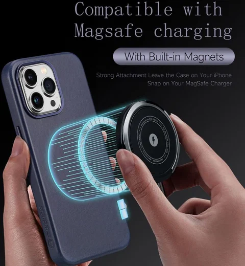 Dux Ducis Naples Apple iPhone 14 Pro Max Hoesje MagSafe Leer Blauw afbeelding 3