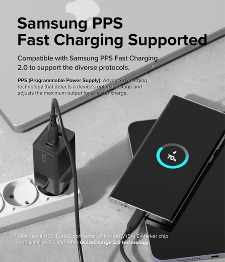 Ringke USB/USB-C GaN Snellader 65W PD 3.0/QC 3.0 Adapter Zwart afbeelding 6