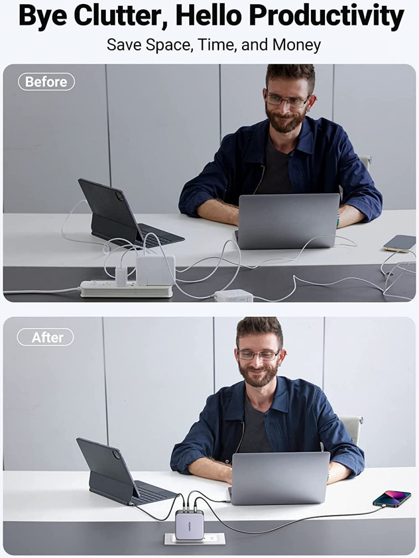 UGREEN 140W PD Snellader GaN Laptop/MacBook + USB-C Kabel 2M Grijs afbeelding 5