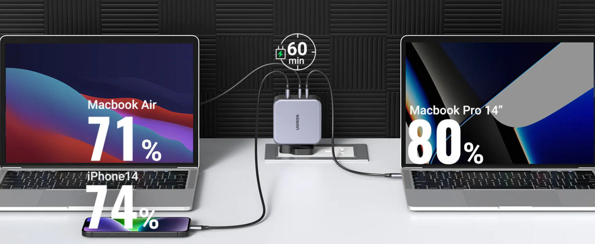 UGREEN 140W PD Snellader GaN Laptop/MacBook + USB-C Kabel 2M Grijs afbeelding 9