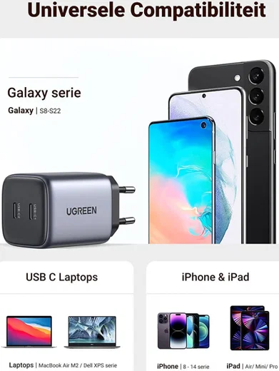 UGREEN Nexode 45W PD USB-C Snellader GaN Adaper Fast Charge Grijs afbeelding 8