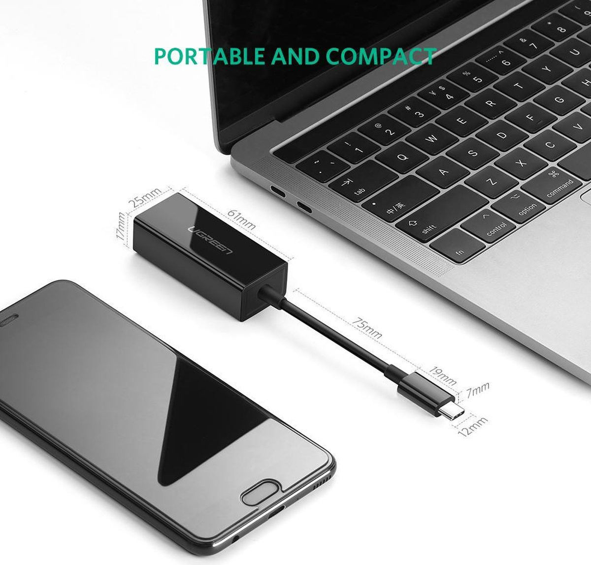 UGREEN USB-C naar Ethernet / Internet Gigabit Adapter 1000Mbps Zwart afbeelding 2